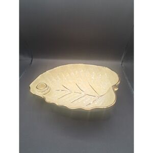 Vintage California Pottery Candle Holder Leaf Shape Yellow Gold